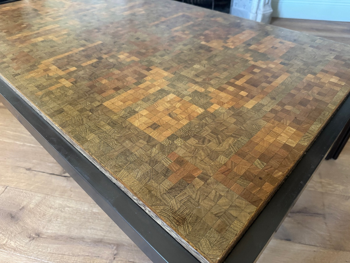 Table basse du XXe siècle de Georges Ciancimino en marqueterie de bois de bout-photo-5