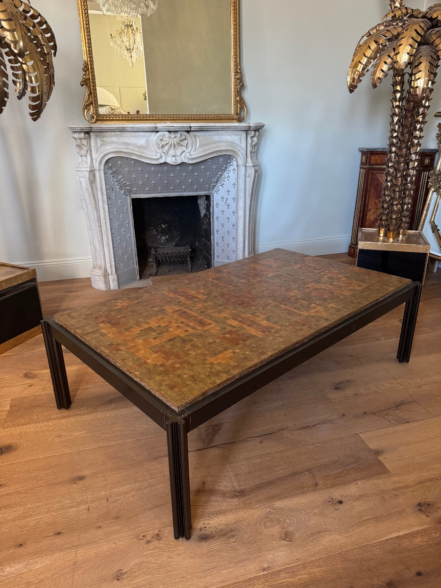 Table basse du XXe siècle de Georges Ciancimino en marqueterie de bois de bout