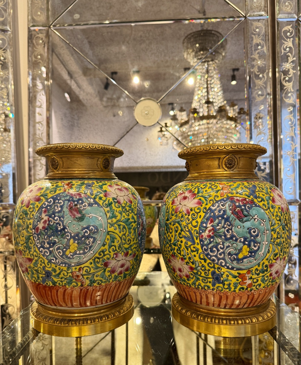 Pair Of 18th-century Chinese Porcelain Vases With A 19th-century Mount 