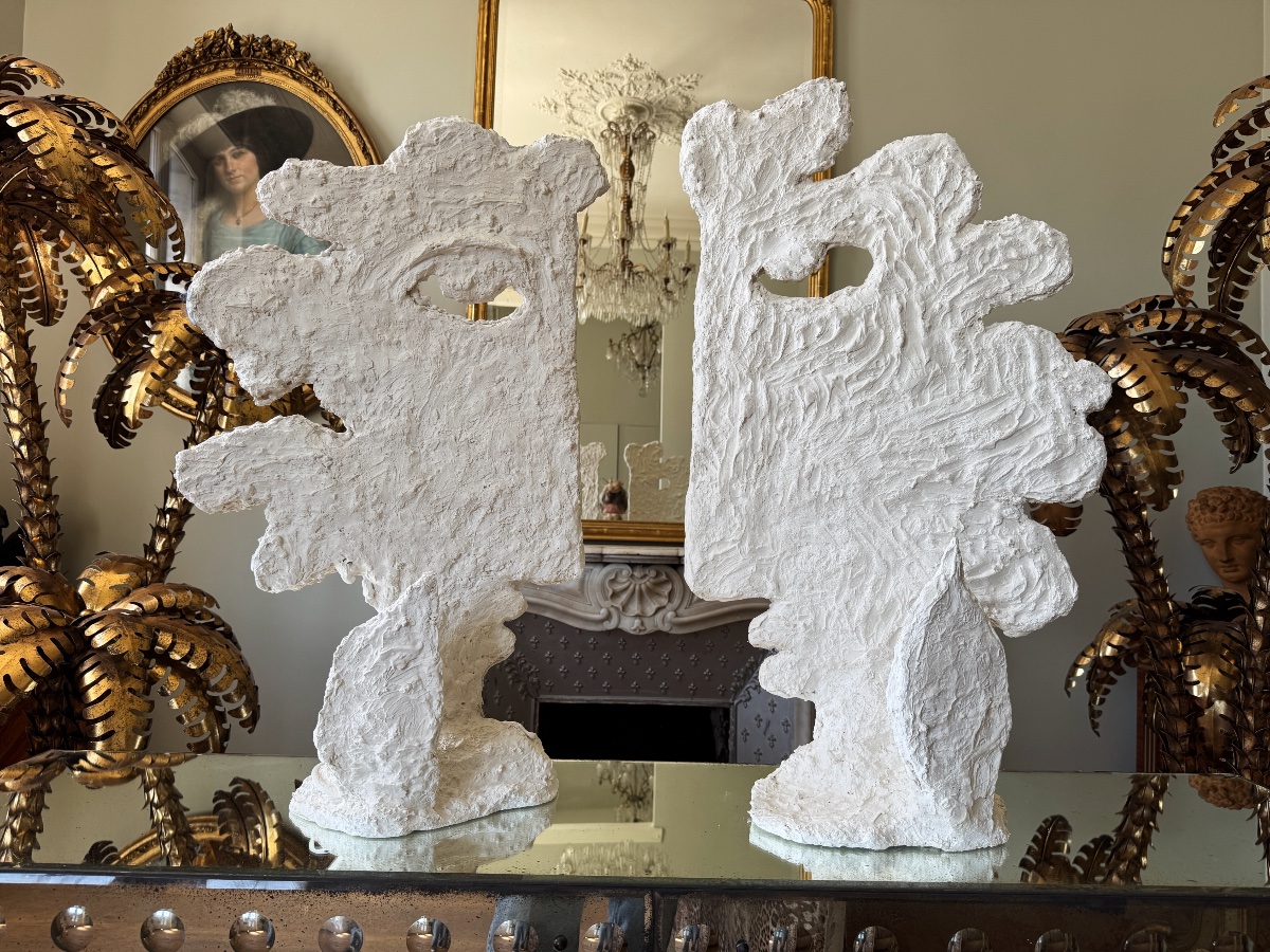 Paire de lampes des années 70 en plâtre - dans le goût de Cocteau-photo-4