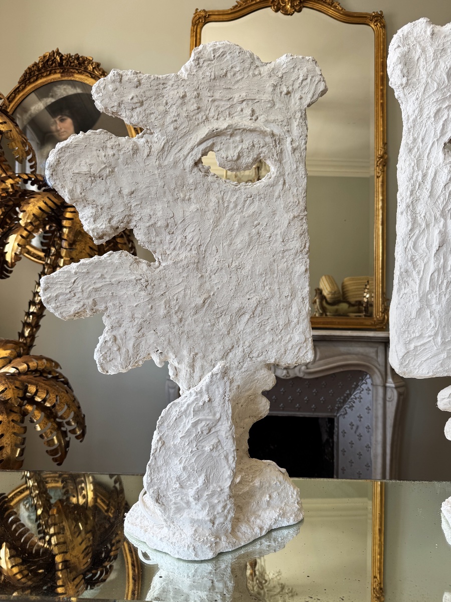 Paire de lampes des années 70 en plâtre - dans le goût de Cocteau-photo-1