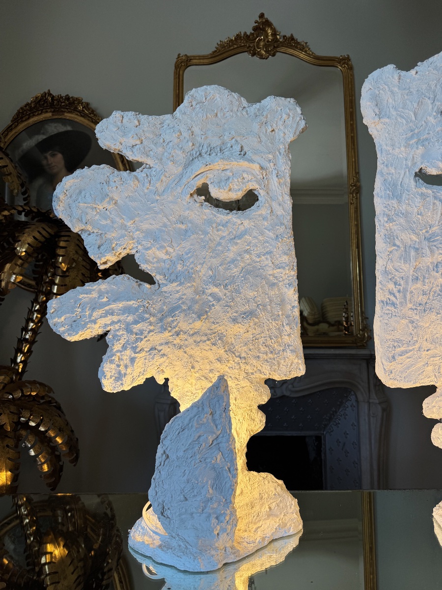 Paire de lampes des années 70 en plâtre - dans le goût de Cocteau-photo-5