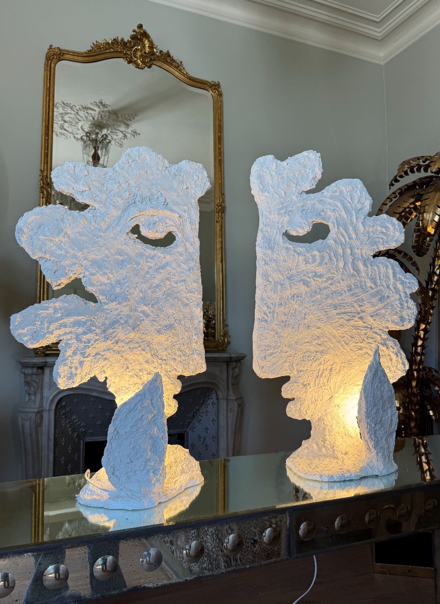 Paire de lampes des années 70 en plâtre - dans le goût de Cocteau-photo-6