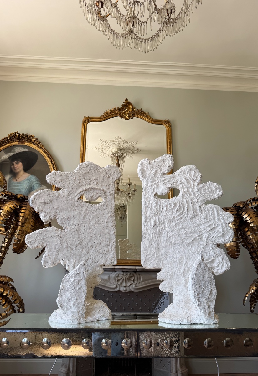 Paire de lampes des années 70 en plâtre - dans le goût de Cocteau-photo-7