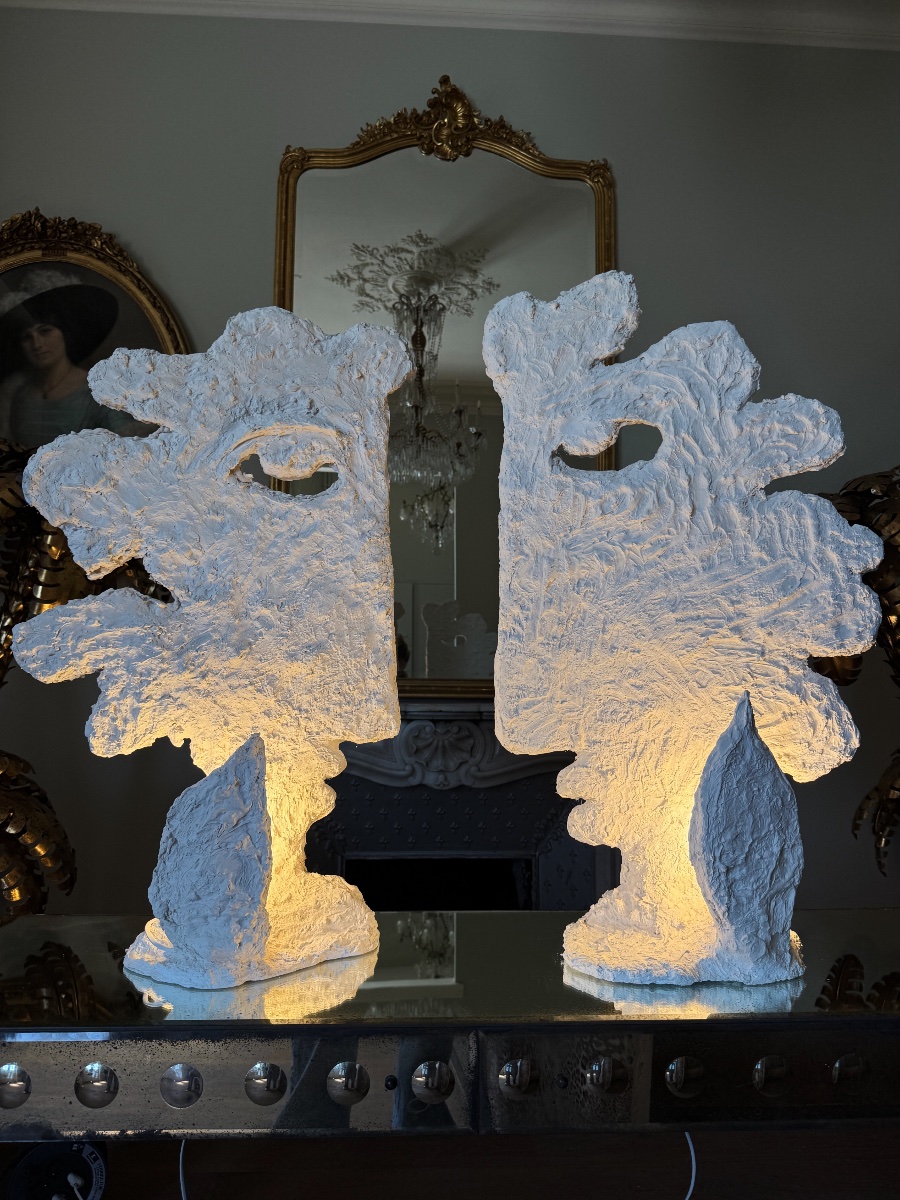 Paire de lampes des années 70 en plâtre - dans le goût de Cocteau