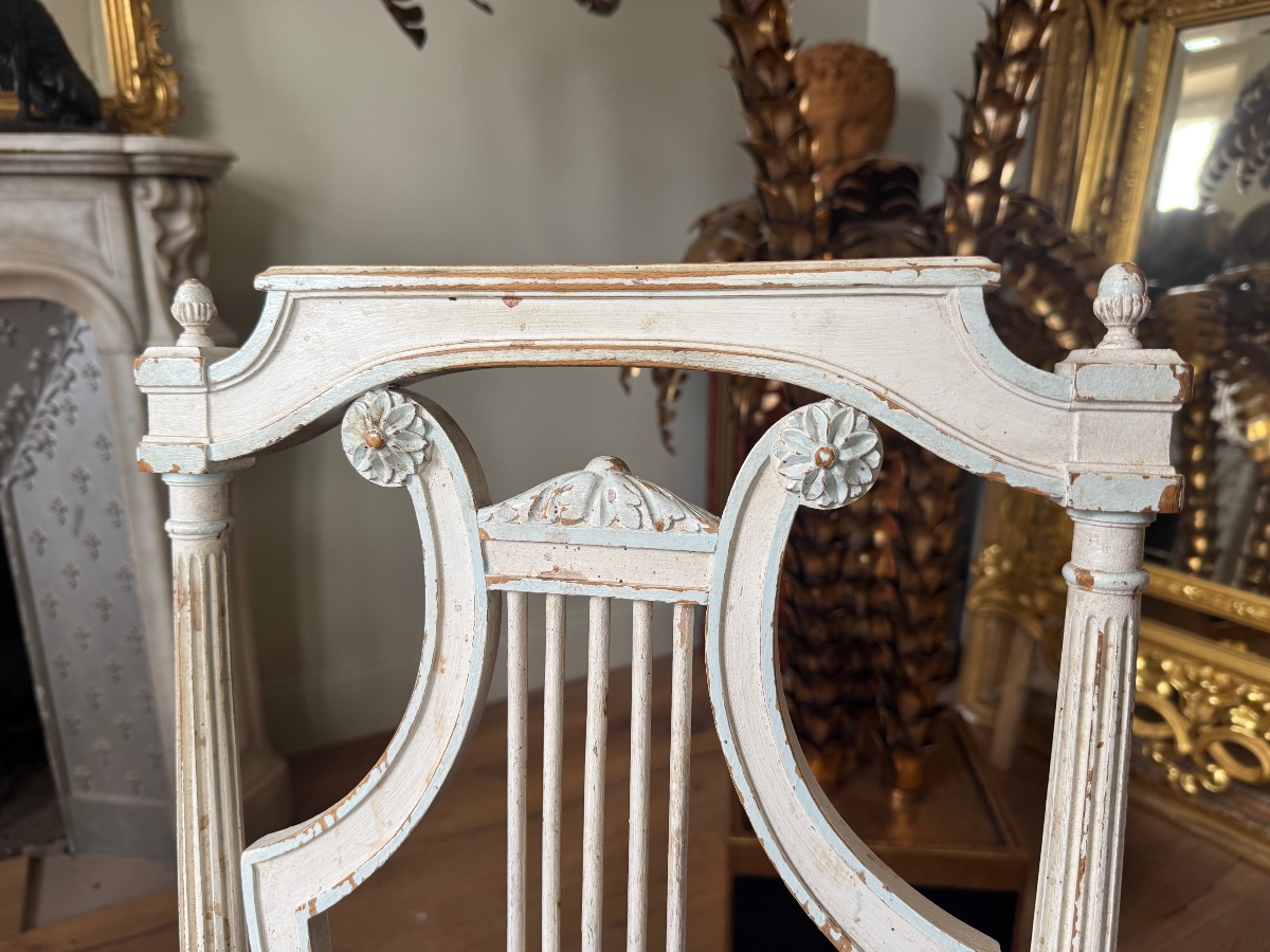 Suite de 6 chaises à la lyre d’époque Napoléon III en bois peint de style Louis XVI-photo-4