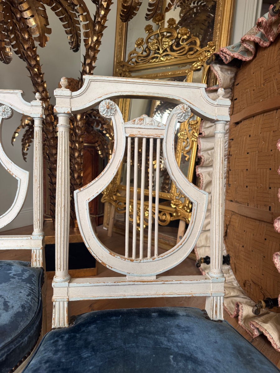 Suite de 6 chaises à la lyre d’époque Napoléon III en bois peint de style Louis XVI-photo-6