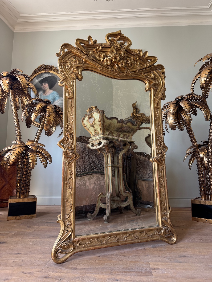 Miroir de cheminée en bois doré d’époque Art Nouveau -photo-2
