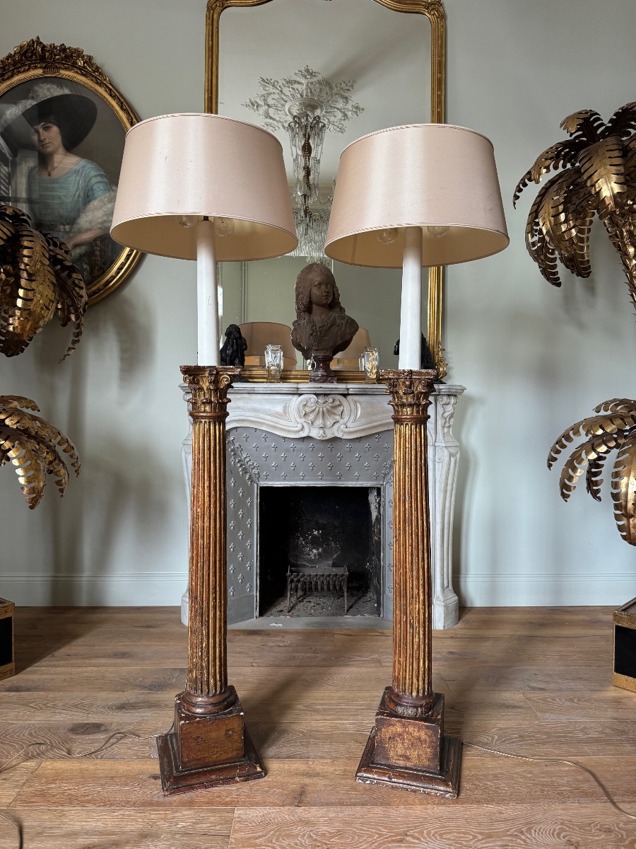 Pair Of 18th-century Lamps In The Shape Of Corinthian Columns-photo-2