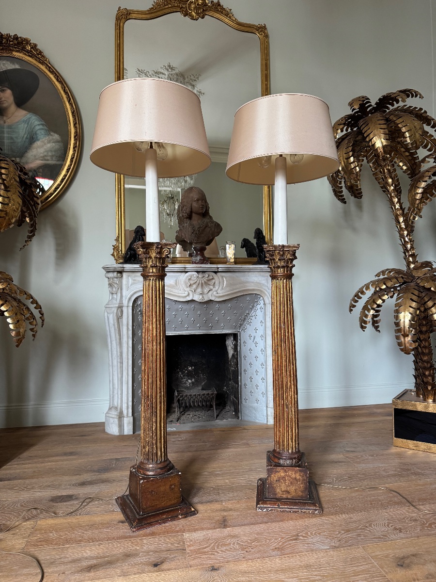 Pair Of 18th-century Lamps In The Shape Of Corinthian Columns-photo-3