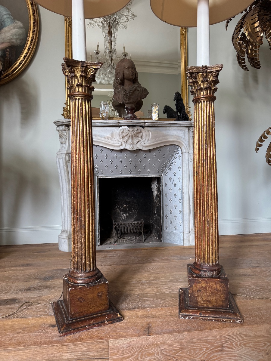 Pair Of 18th-century Lamps In The Shape Of Corinthian Columns-photo-4