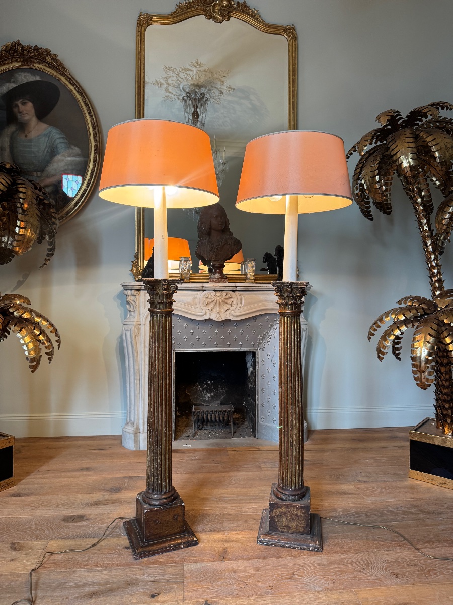 Pair Of 18th-century Lamps In The Shape Of Corinthian Columns