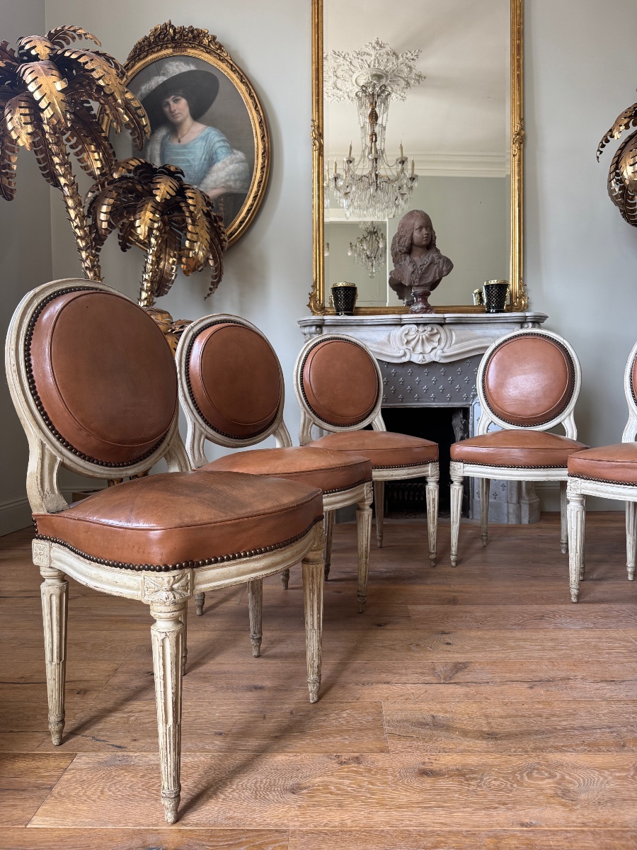 Set Of 6 Louis XVI-era Chairs Stamped “chevigny Claude”-photo-2