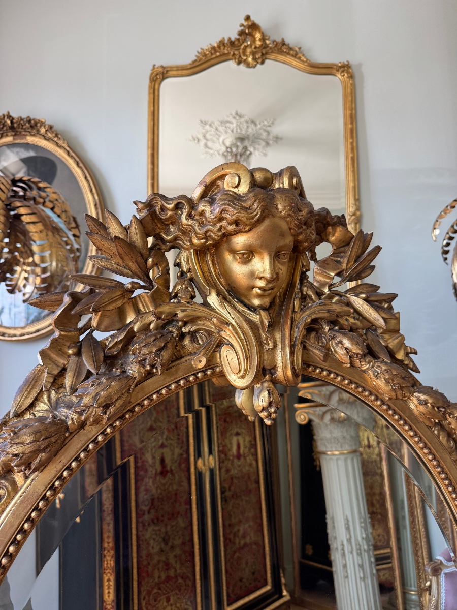Miroir ovale d’époque Napoléon III en bois doré - XIXe siècle -photo-1