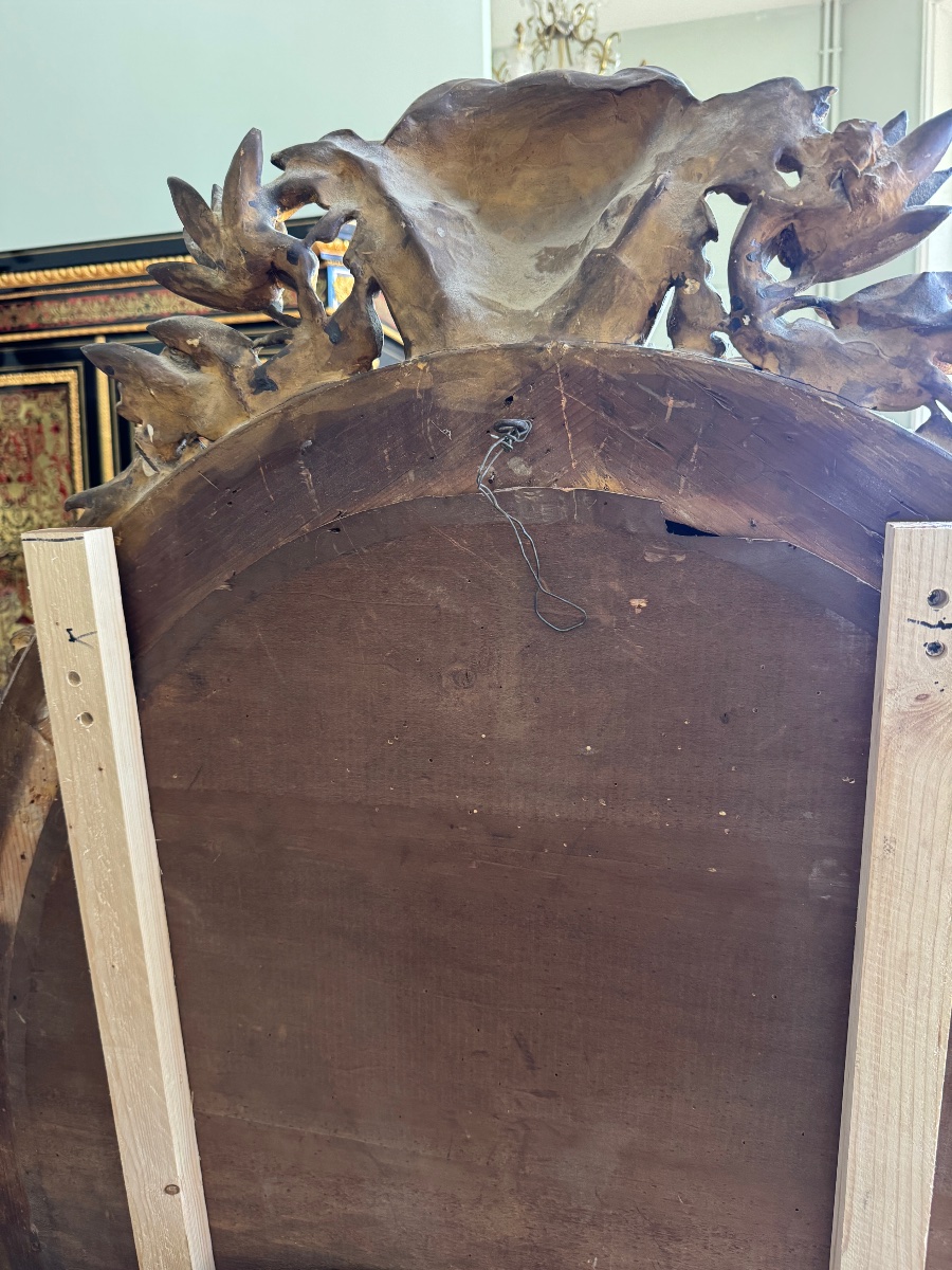 Miroir ovale d’époque Napoléon III en bois doré - XIXe siècle -photo-7