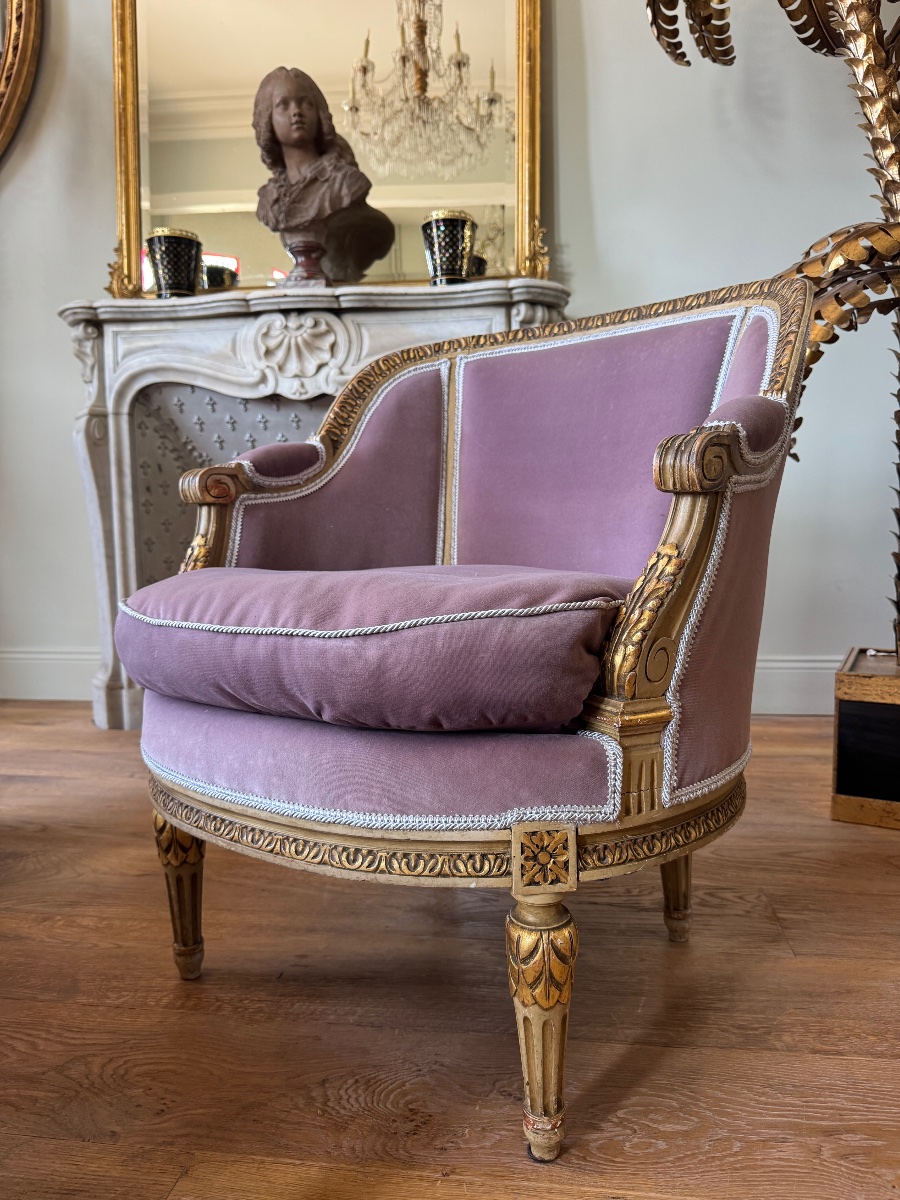 Duchesse brisée de la fin du XIXe en bois peint et doré de style Louis XVI-photo-3