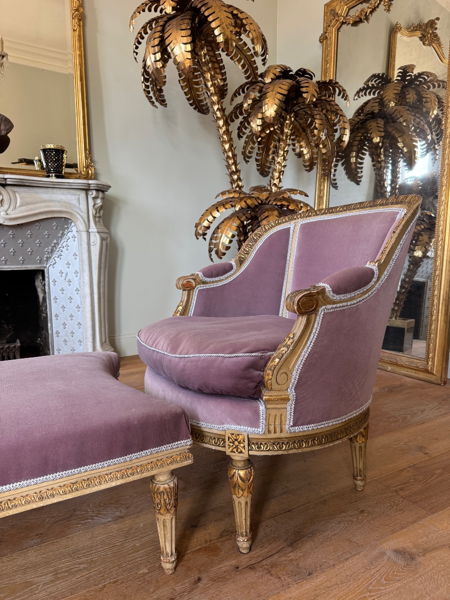 Duchesse brisée de la fin du XIXe en bois peint et doré de style Louis XVI-photo-1