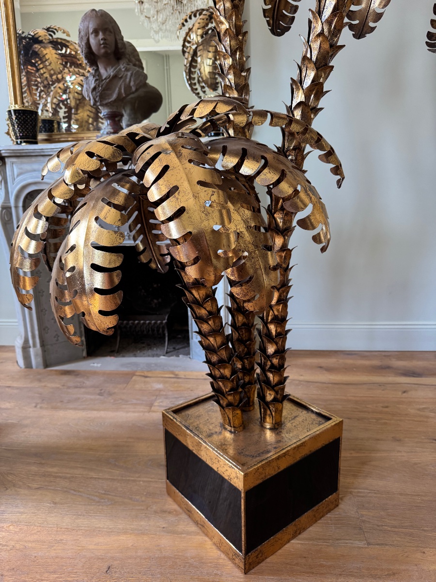 Paire de lampadaires en forme de palmier de style Jansen en métal doré - XXe siècle -photo-4