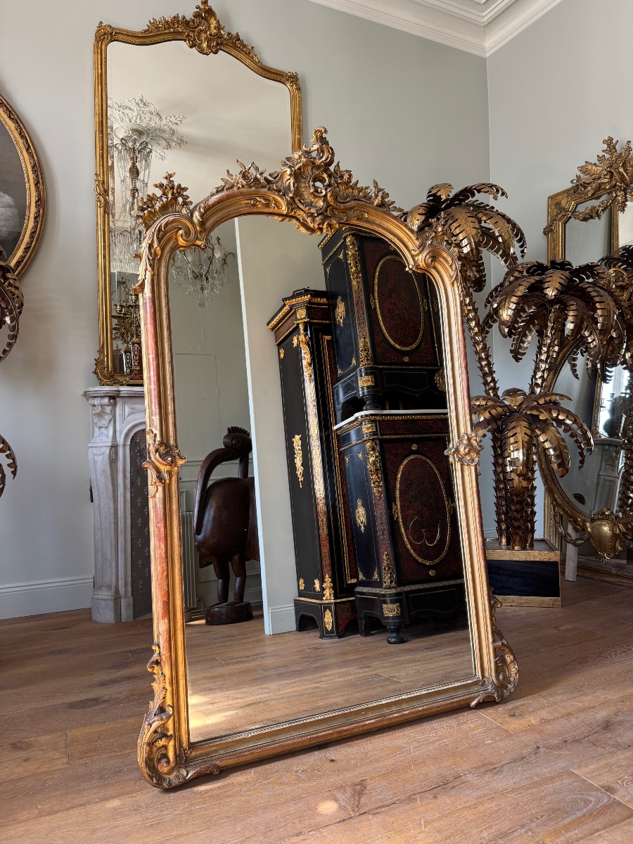 Napoleon III-era Fireplace Mirror In Gilded Wood, Louis XV Style-photo-2