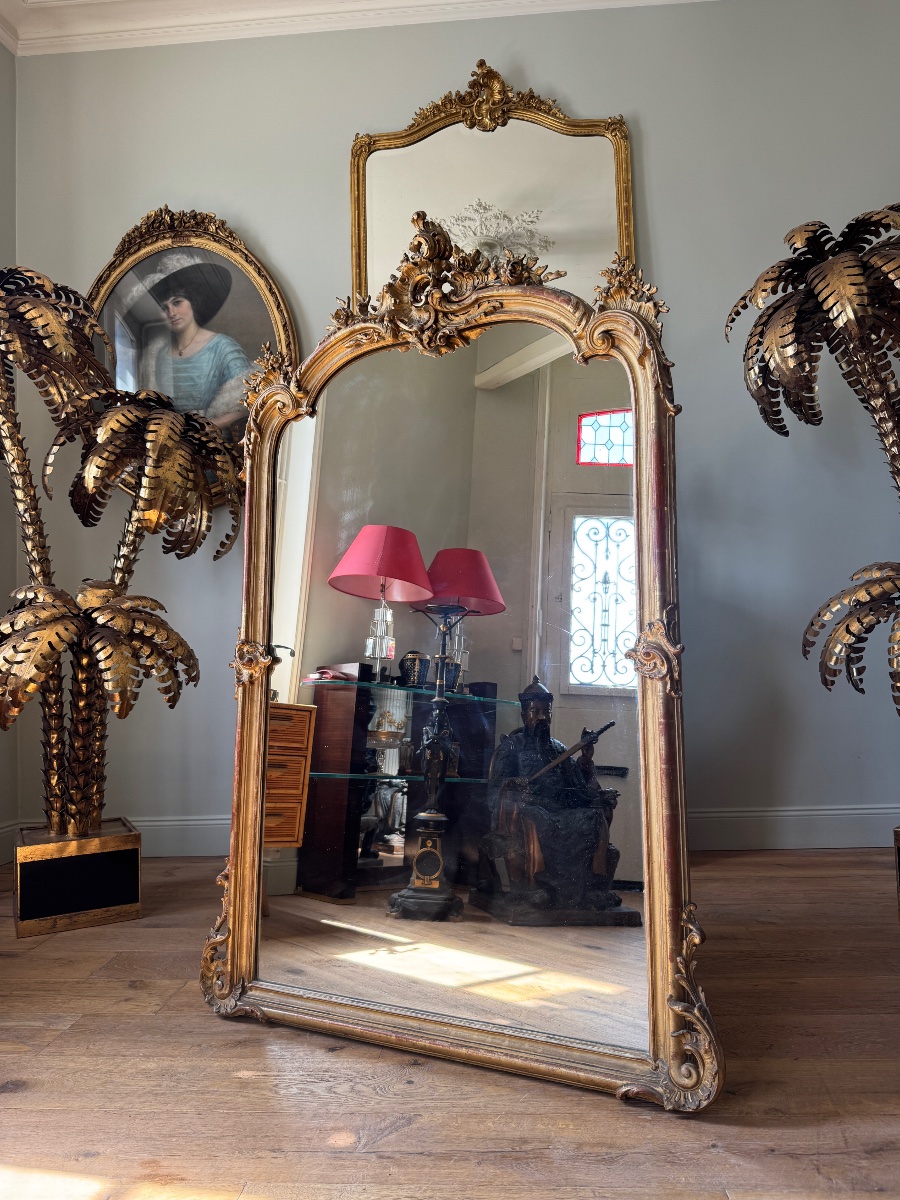 Napoleon III-era Fireplace Mirror In Gilded Wood, Louis XV Style-photo-3