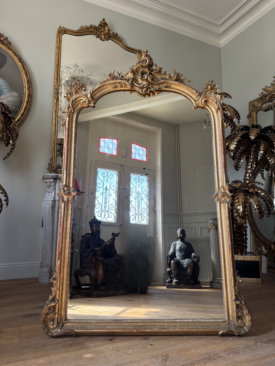 Napoleon III-era Fireplace Mirror In Gilded Wood, Louis XV Style-photo-4