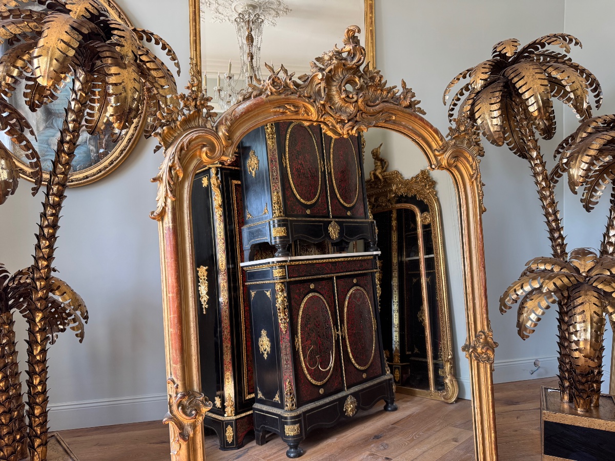 Napoleon III-era Fireplace Mirror In Gilded Wood, Louis XV Style-photo-1
