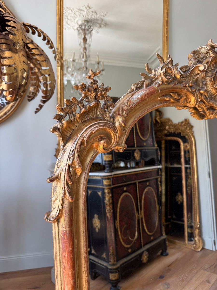 Napoleon III-era Fireplace Mirror In Gilded Wood, Louis XV Style-photo-2