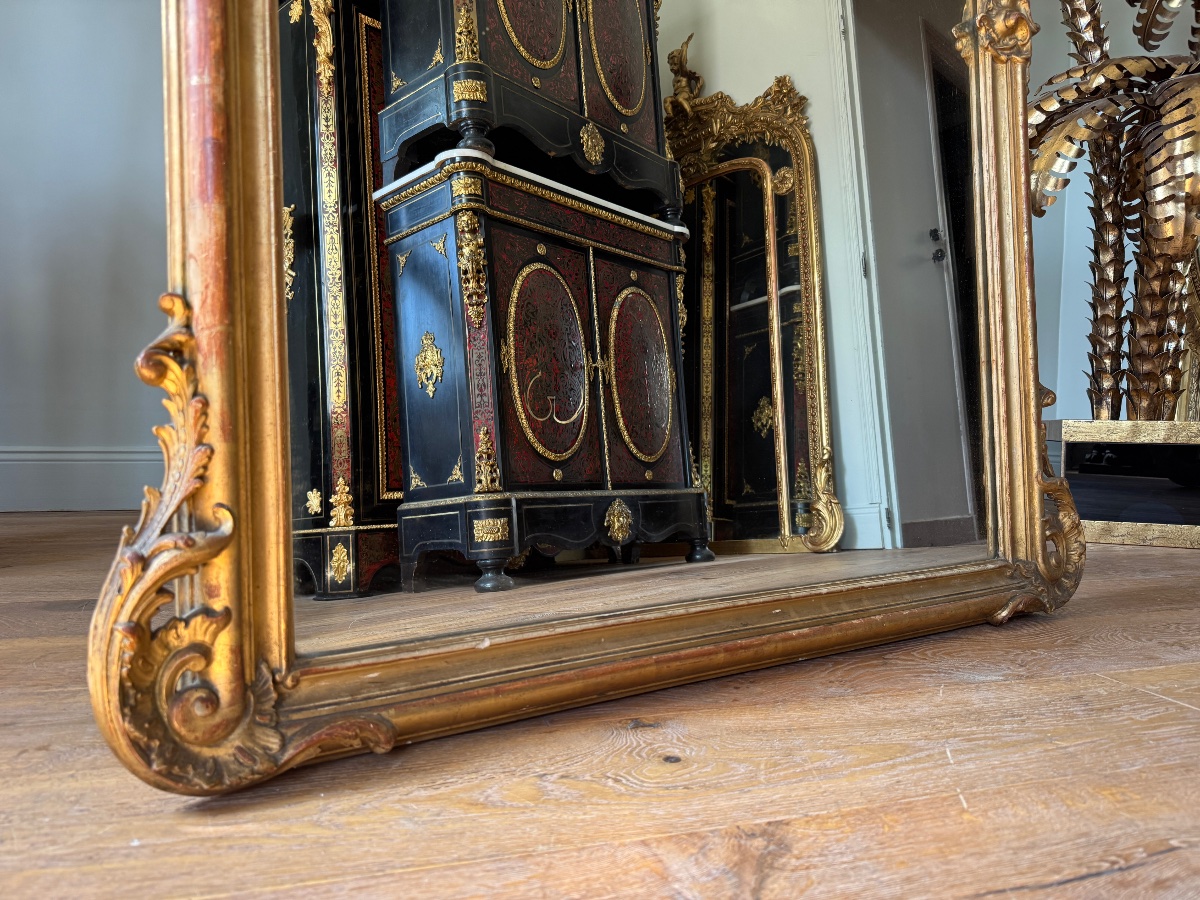 Napoleon III-era Fireplace Mirror In Gilded Wood, Louis XV Style-photo-5