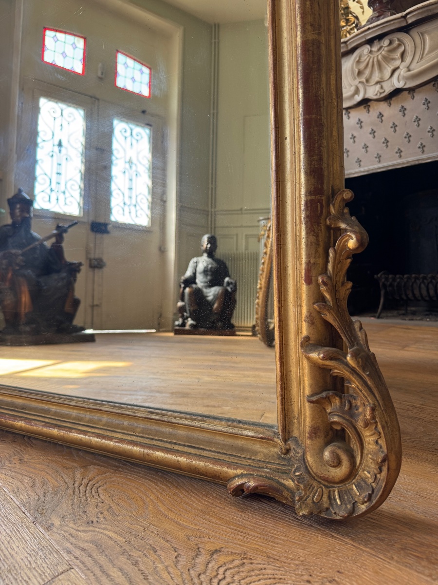 Napoleon III-era Fireplace Mirror In Gilded Wood, Louis XV Style-photo-6