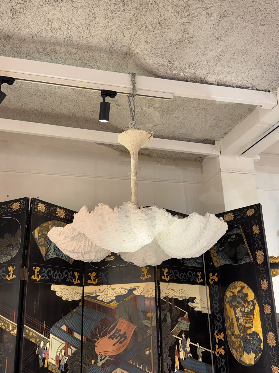Lustre à décor de coquillages en plâtre des années 80 - XXe siècle -photo-2