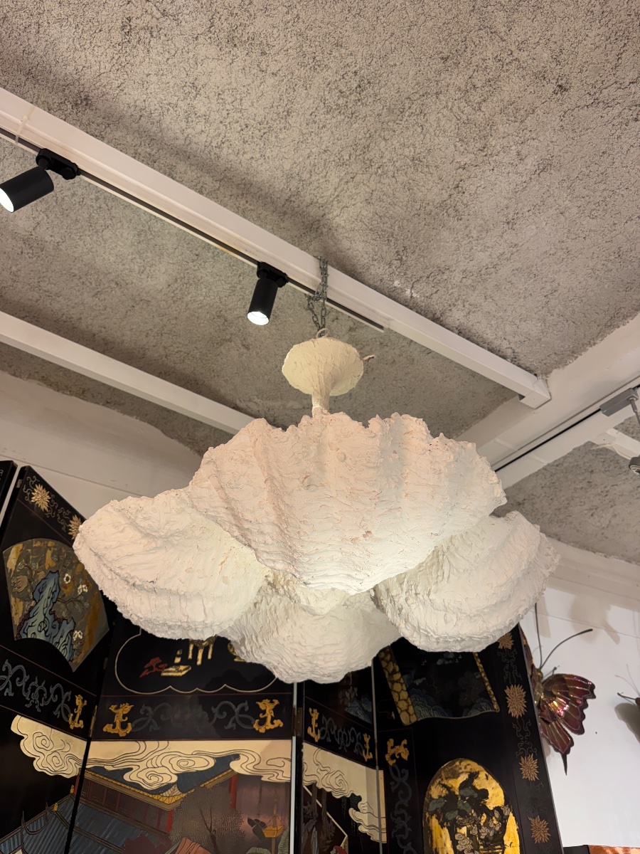 Lustre à décor de coquillages en plâtre des années 80 - XXe siècle -photo-3