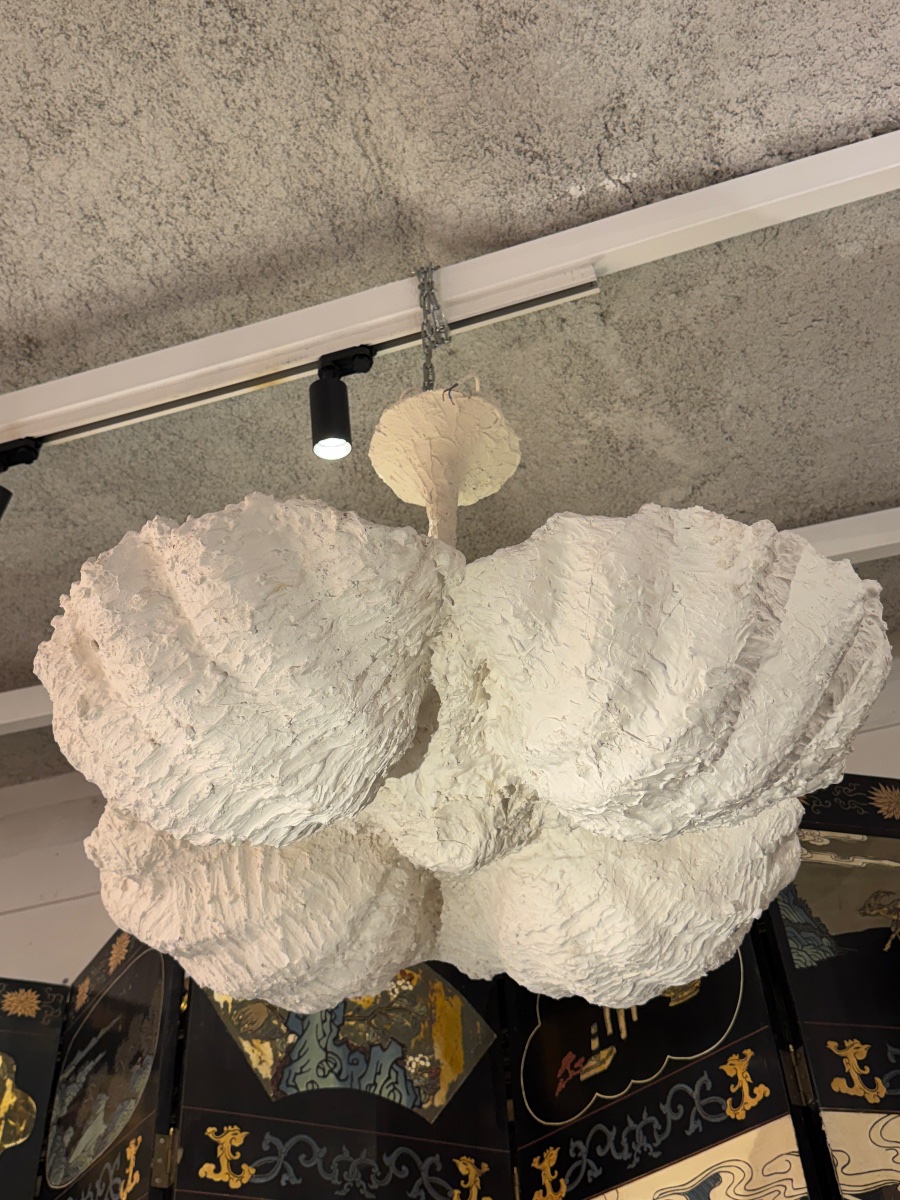 Lustre à décor de coquillages en plâtre des années 80 - XXe siècle -photo-4