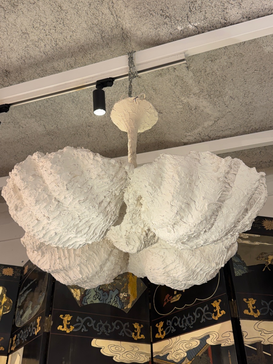 Lustre à décor de coquillages en plâtre des années 80 - XXe siècle -photo-4