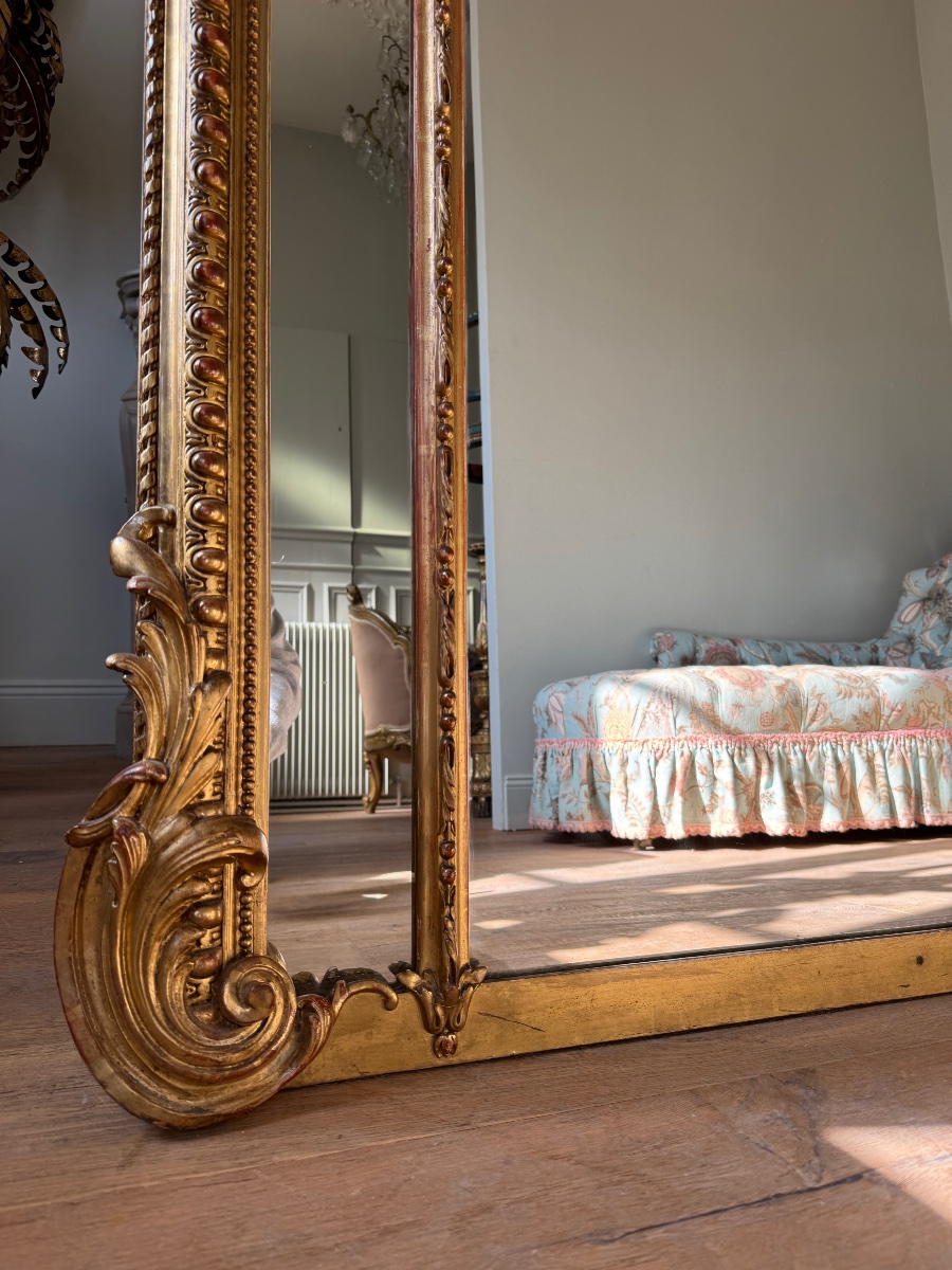 Late 19th-century Fireplace Mirror In Gilded Wood, Decorated With Putti-photo-6