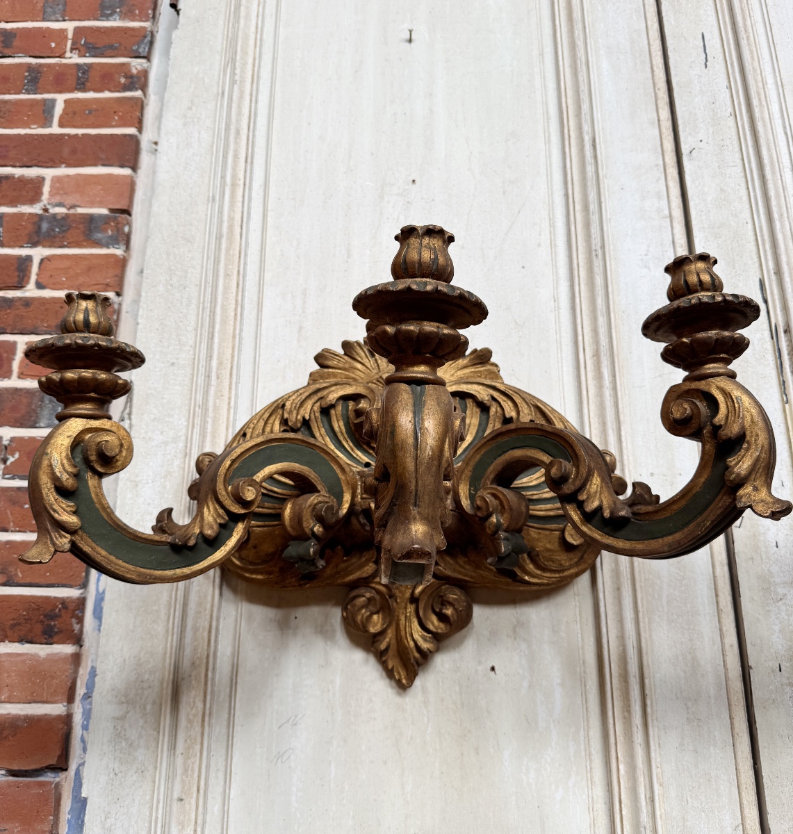 Pair Of Italian Wall Sconces From The Napoleon III Period, Made Of Painted And Gilded Wood—19th Century -photo-2