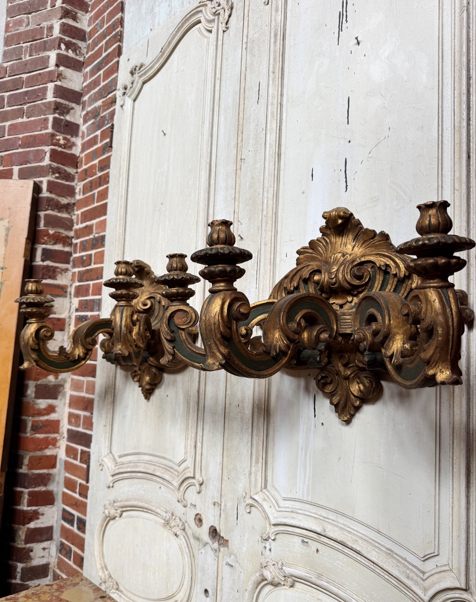 Pair Of Italian Wall Sconces From The Napoleon III Period, Made Of Painted And Gilded Wood—19th Century -photo-3