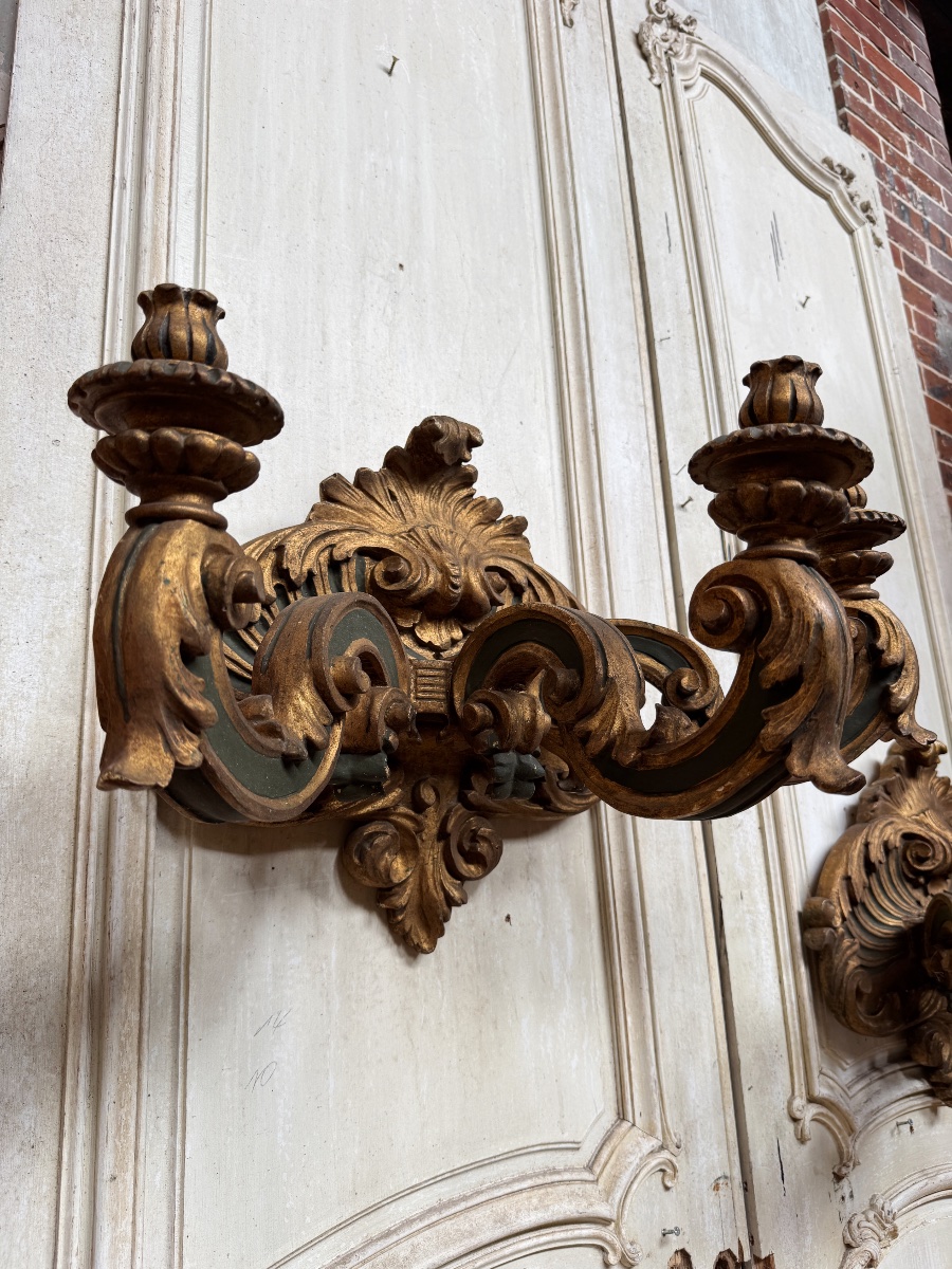 Pair Of Italian Wall Sconces From The Napoleon III Period, Made Of Painted And Gilded Wood—19th Century -photo-4