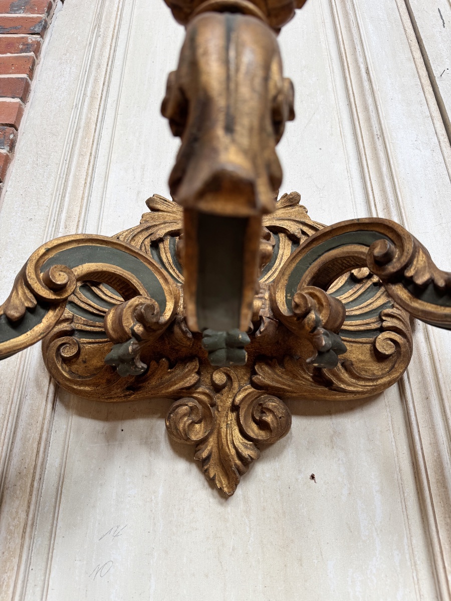 Pair Of Italian Wall Sconces From The Napoleon III Period, Made Of Painted And Gilded Wood—19th Century -photo-5