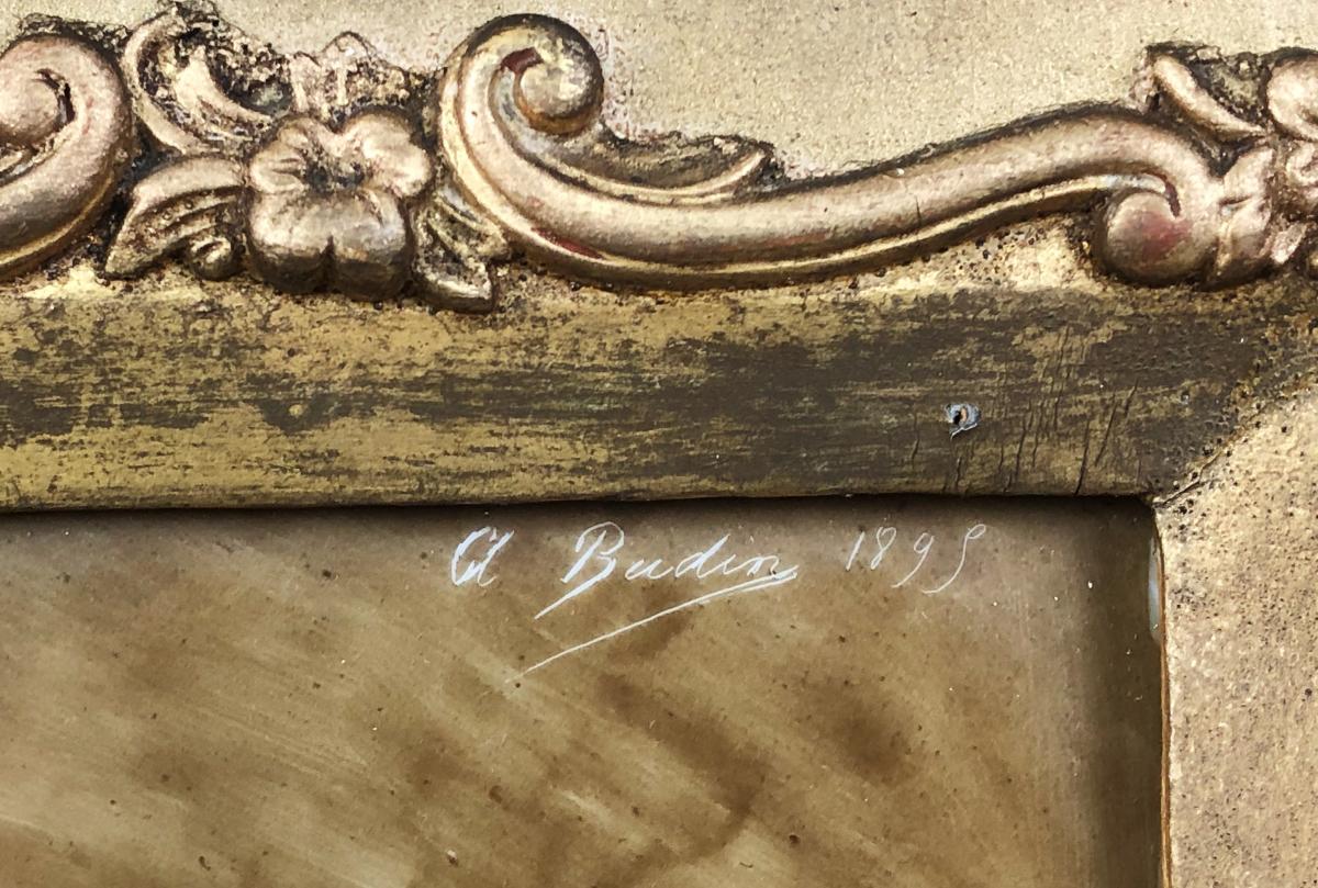 Tableau / Peinture Sur Céramique Du XIXe Signée A. Budin  « la Fillette »-photo-3