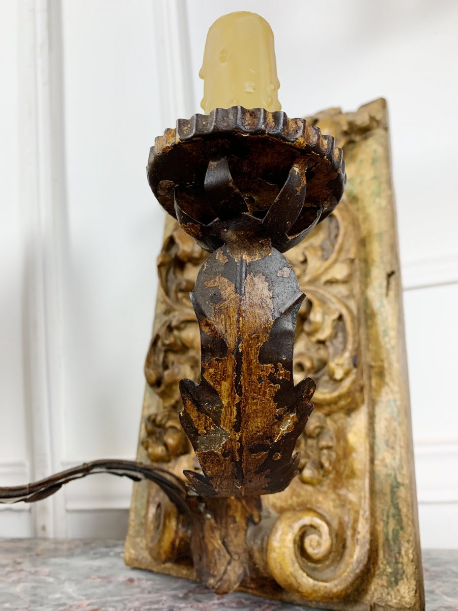 Paire D’appliques En Bois Sculpté en Bas Relief Du XVIIe à Décor D’enfants-photo-7