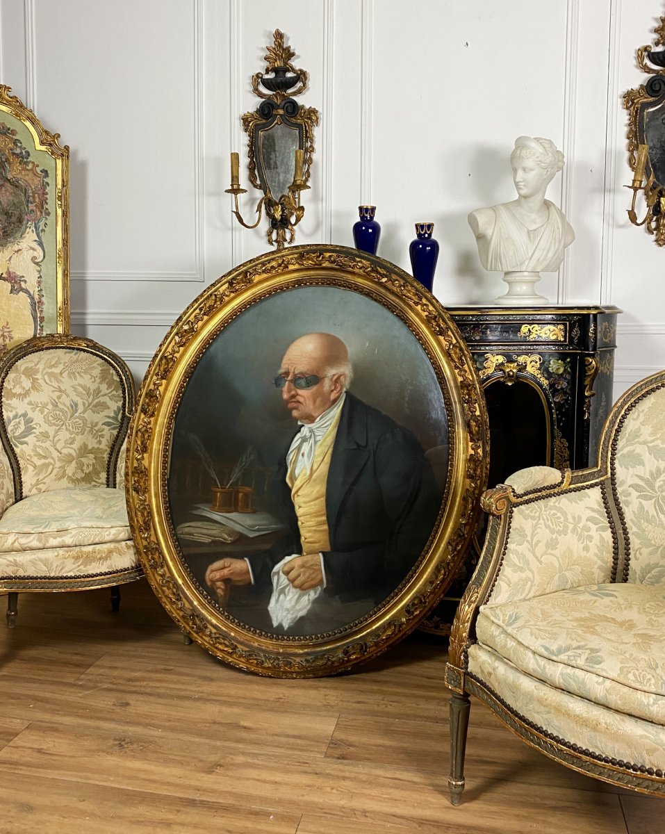 Grand Pastel du XIXe représentant le portrait d'un amusant vieil homme-photo-3
