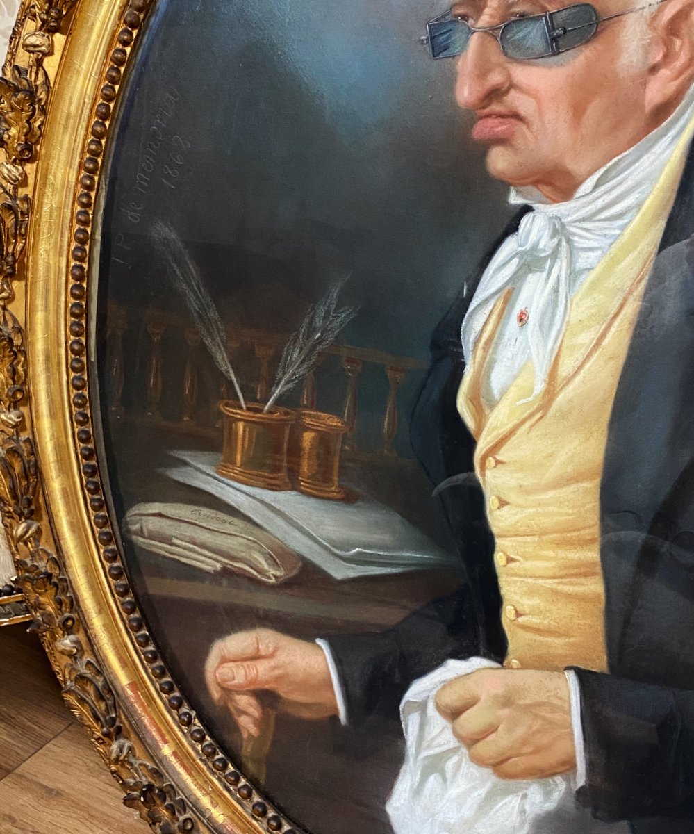 Grand Pastel du XIXe représentant le portrait d'un amusant vieil homme-photo-2