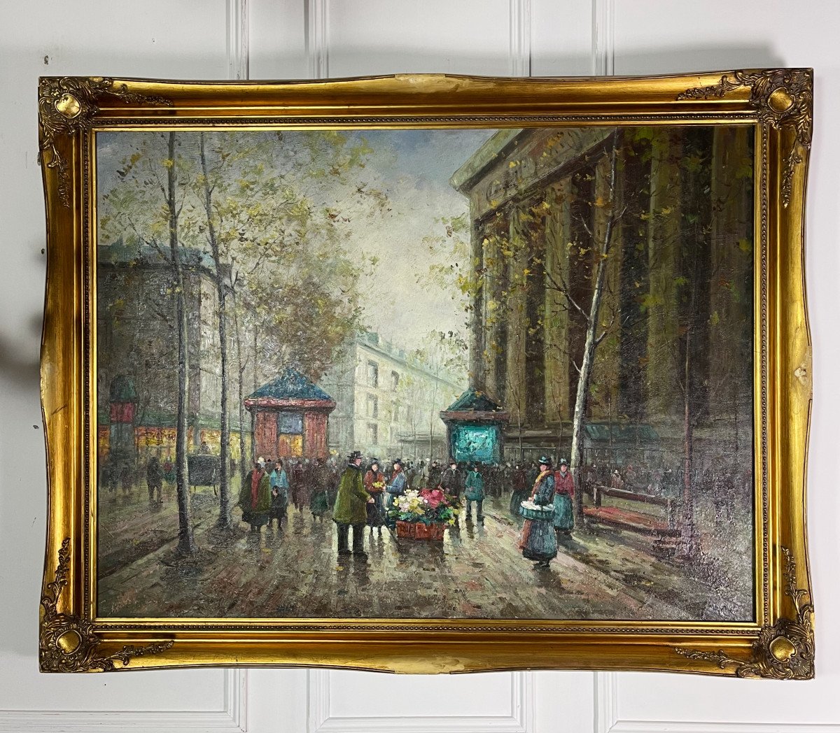 Grande Huile Sur Toile / Peinture Des Années 50 Représentant Une Vue De Paris-photo-3