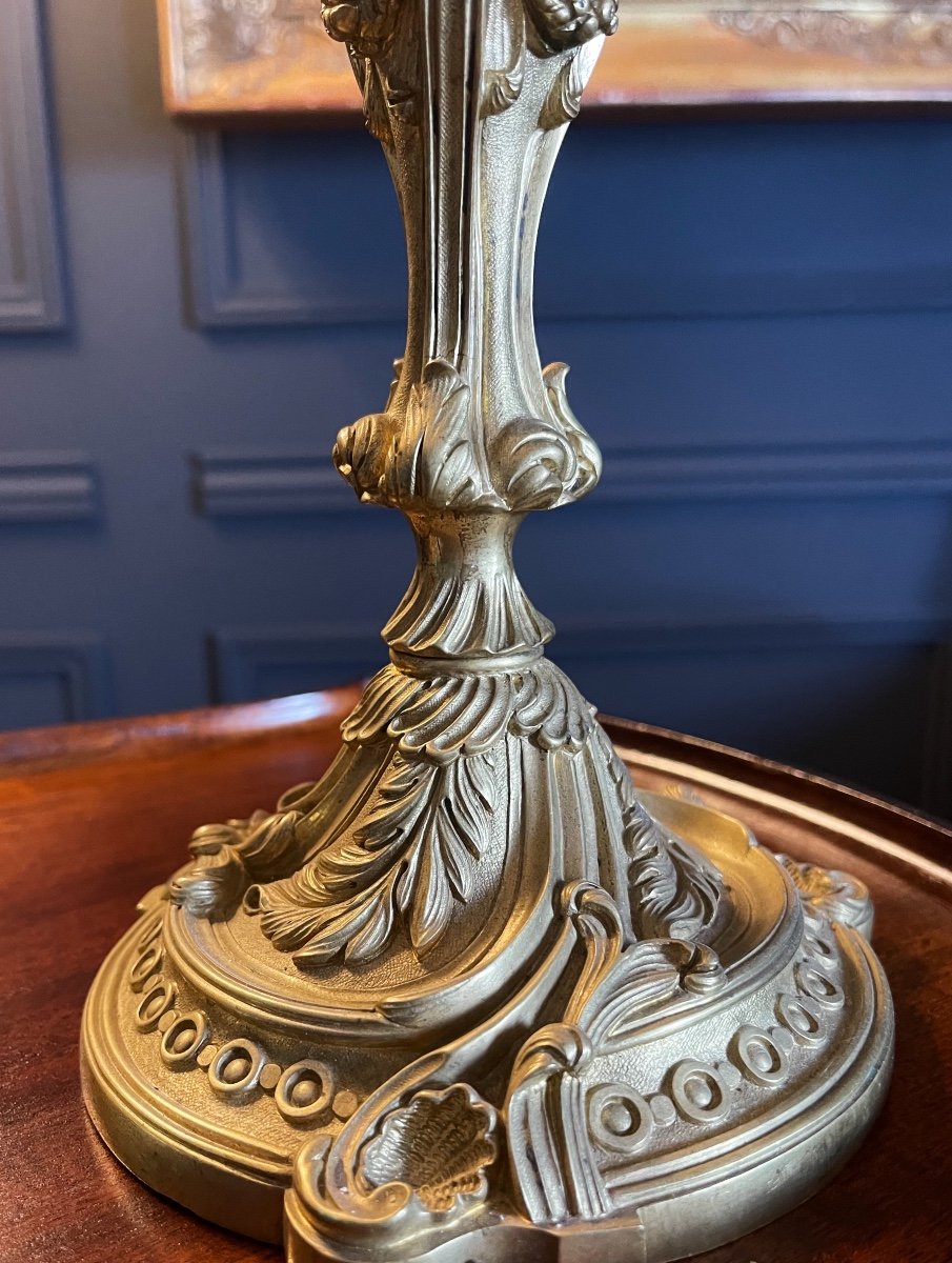 Paire De Bougeoirs D’époque Napoléon III En Bronze Doré De Style Louis XV-photo-1