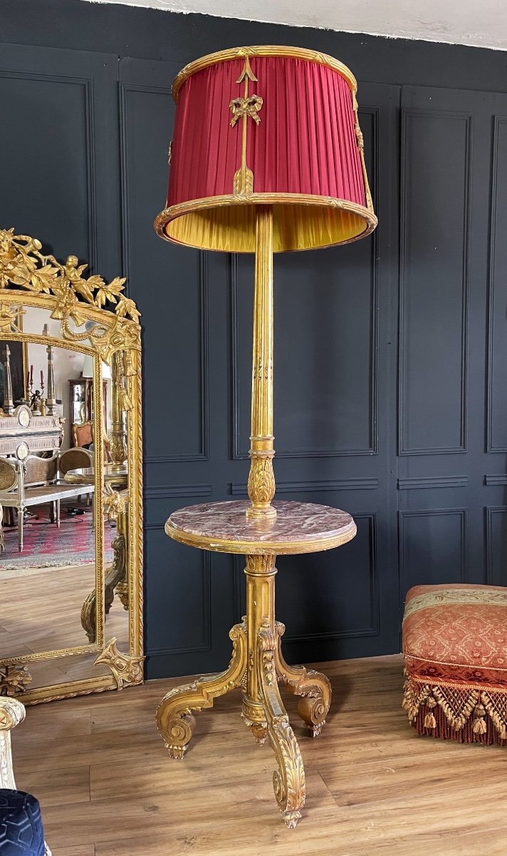 Napoleon III Cabaret Floor Lamp In Golden Wood Louis XVI Style-photo-3