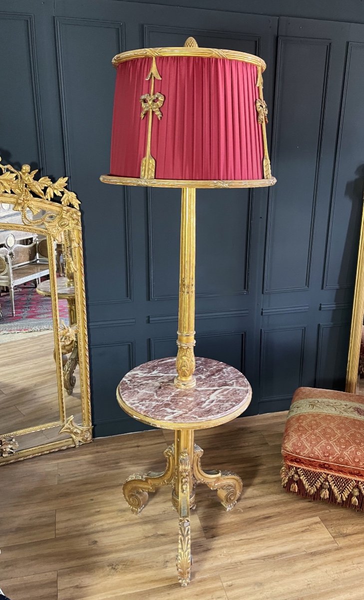 Napoleon III Cabaret Floor Lamp In Golden Wood Louis XVI Style-photo-4