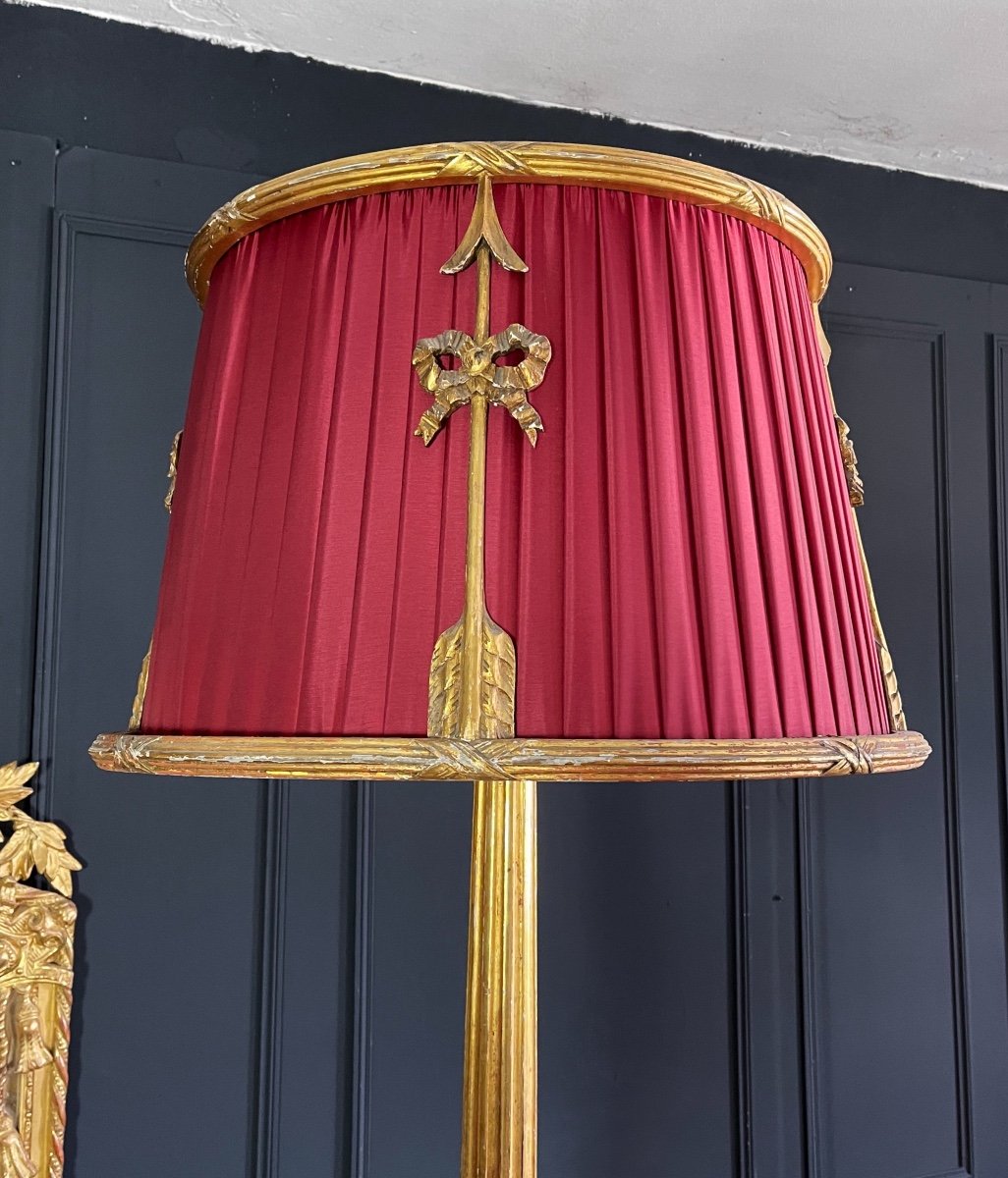 Napoleon III Cabaret Floor Lamp In Golden Wood Louis XVI Style-photo-1