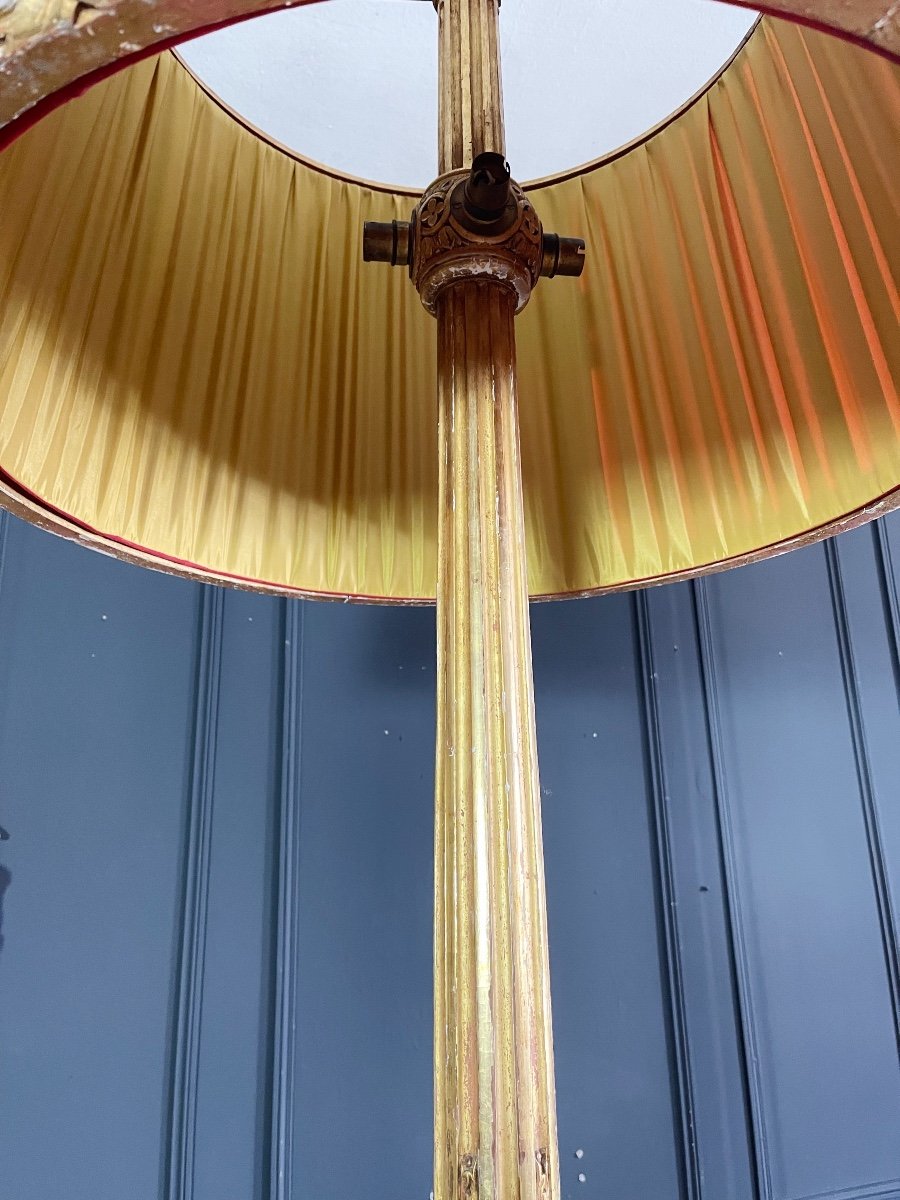 Napoleon III Cabaret Floor Lamp In Golden Wood Louis XVI Style-photo-8