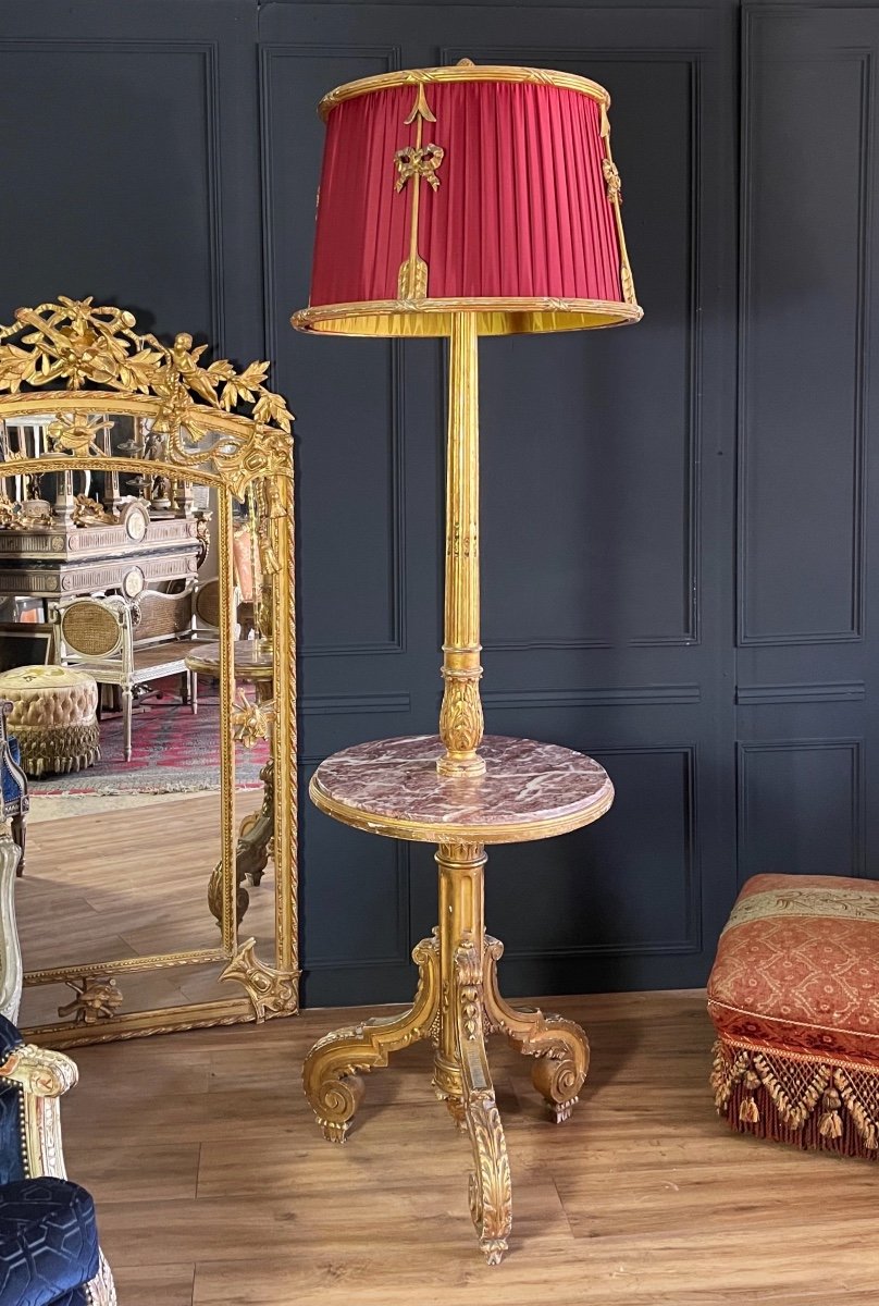 Napoleon III Cabaret Floor Lamp In Golden Wood Louis XVI Style