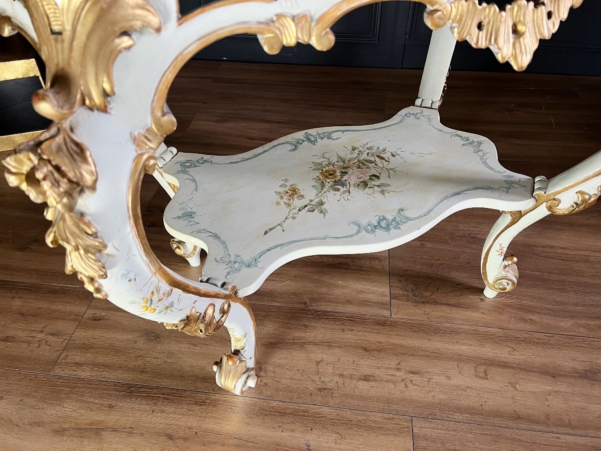 Table De Salon D’époque Napoléon III En Bois Peint De Style Louis XV Avec Plateau Amovible -photo-6